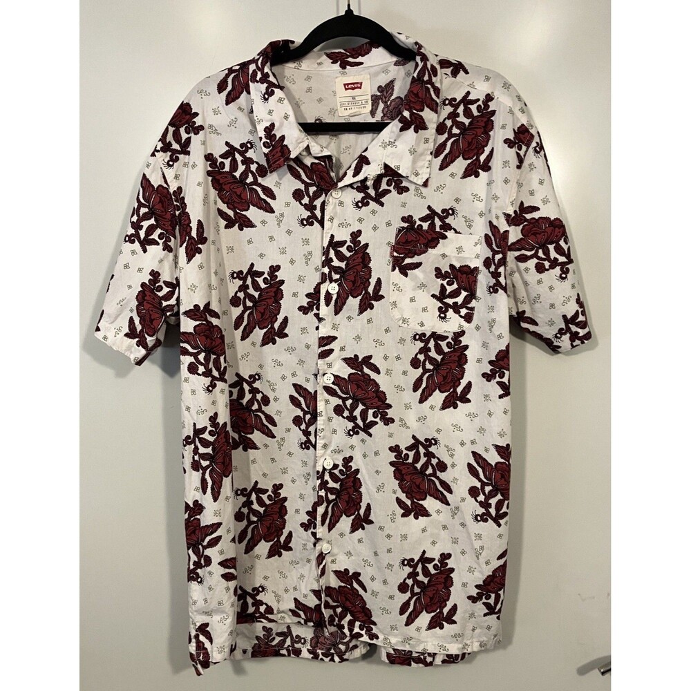 Levi’s Rose Red Flowers Haskell Men’s Short Sleeve Shirt Paisley Sz XXL